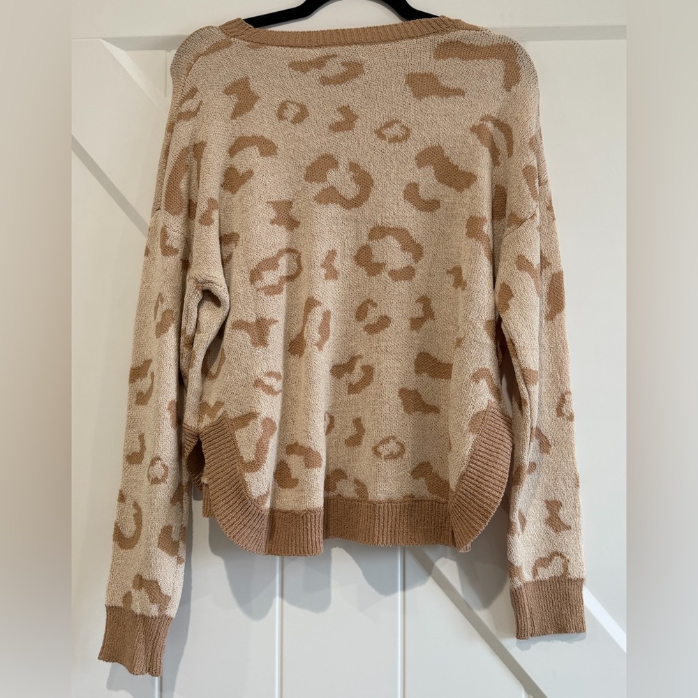 Simply Southern Leopard Print Sweater - Brown and Cream - Size Medium - Picture 2 of 4